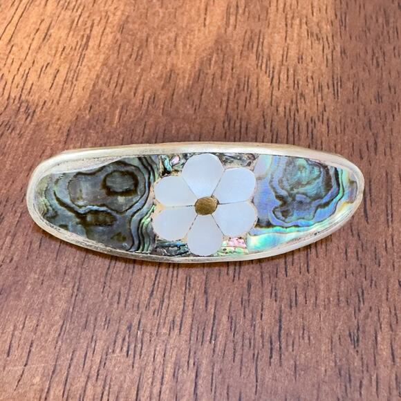 Antique Mother of Pearl Brooch Alpaca Silver with Old Double C Clasp - Picture 7 of 13